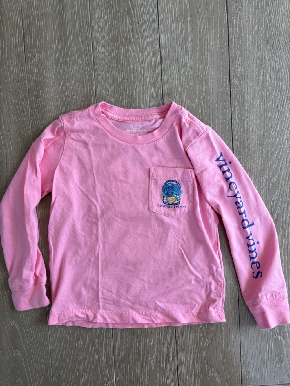 Vineyard Vines Girls Pink Long-Sleeve Pocket Tee with Sleeve Logo